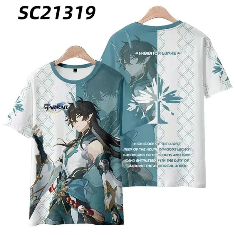 

Unisex manga curta Cosplay T-shirt, Streetwear Tops, 3D Costume Imprimir, Honkai Estrela Ferroviário, Dan Heng, Imbibitor Lunae,