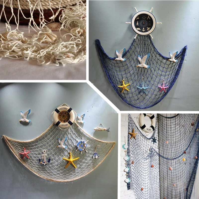 Fishing Net Navy Wall Hangings Studio Prop Room Home Decor Mediter Sea Stickers Marine Over The Garden Life Buoy Crafts Nautical