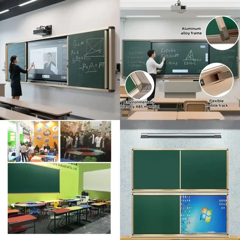 Sliding Green Board Multimedia Push-Pull Blackboard School Teaching Office Home Writing Board