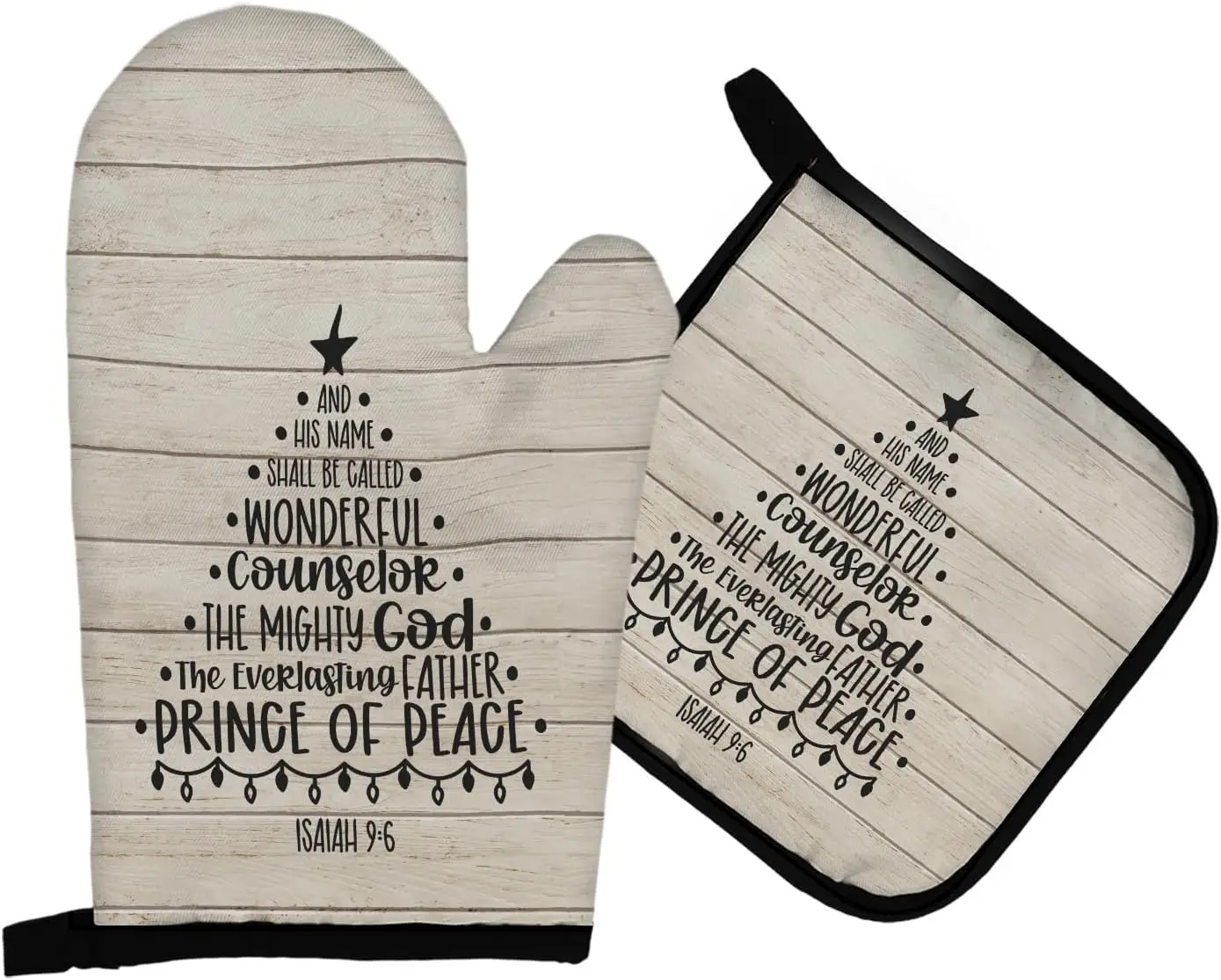 Christian Christmas Oven Mitts and Pot Holders Sets, Bible Verse Xmas Tree Heat Resistant Potholder Kitchen Decor for Baking
