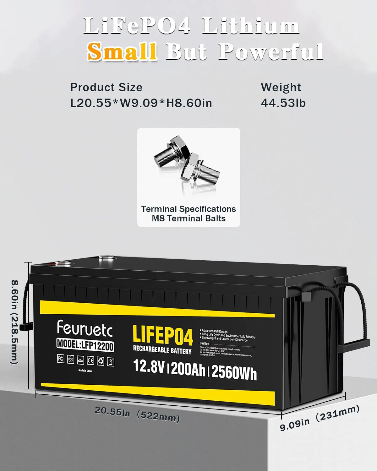 12V 200Ah Lithium LiFePO4 Battery, Built-in 200A BMS, 2560Wh Energy Storage, Iron Phosphate 8000-15000 Deep Cycles, Customized