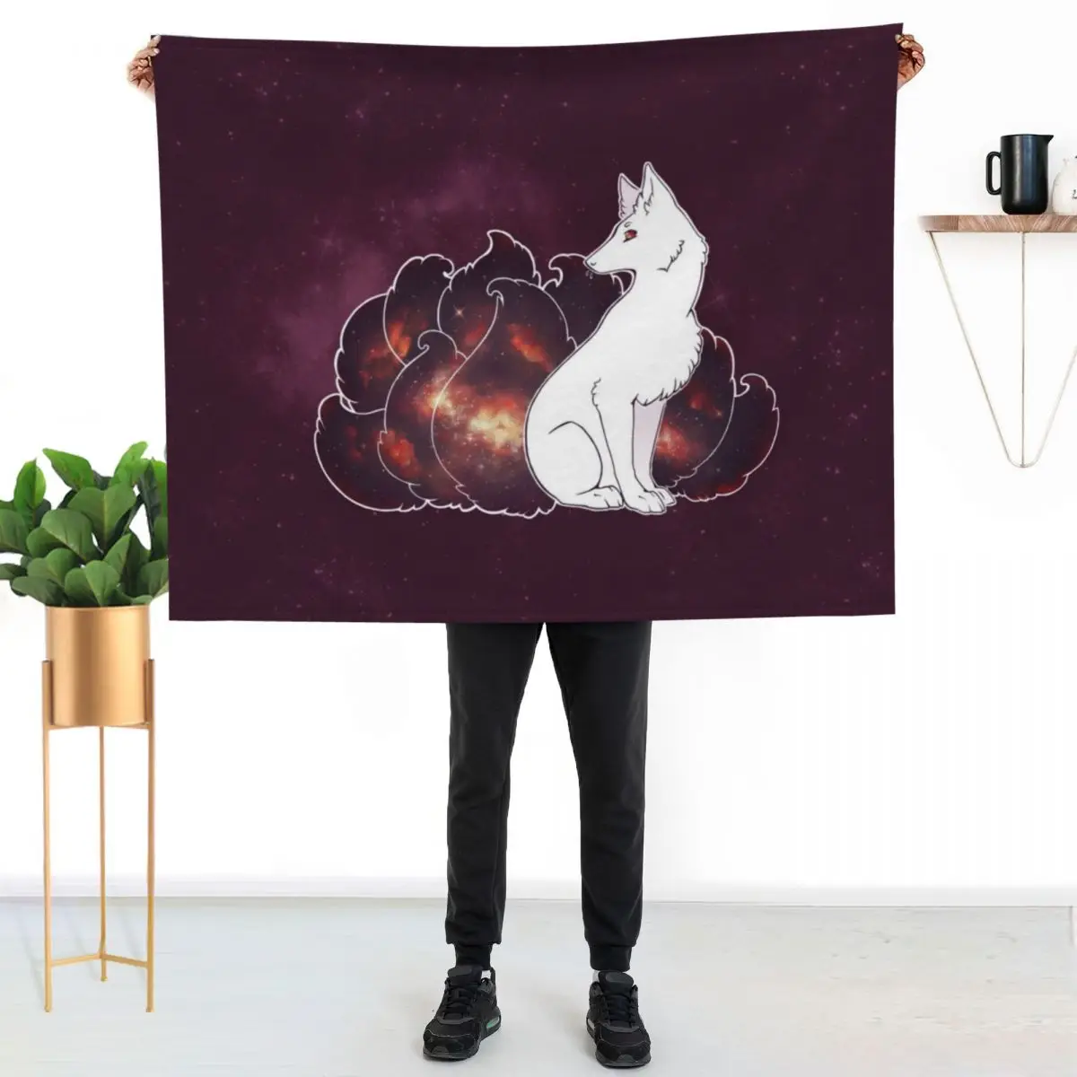 

Nine Tails of Space Clouds - Galaxy Kitsune - Throw Blanket Durable Warm Blanket for Daily Home Use