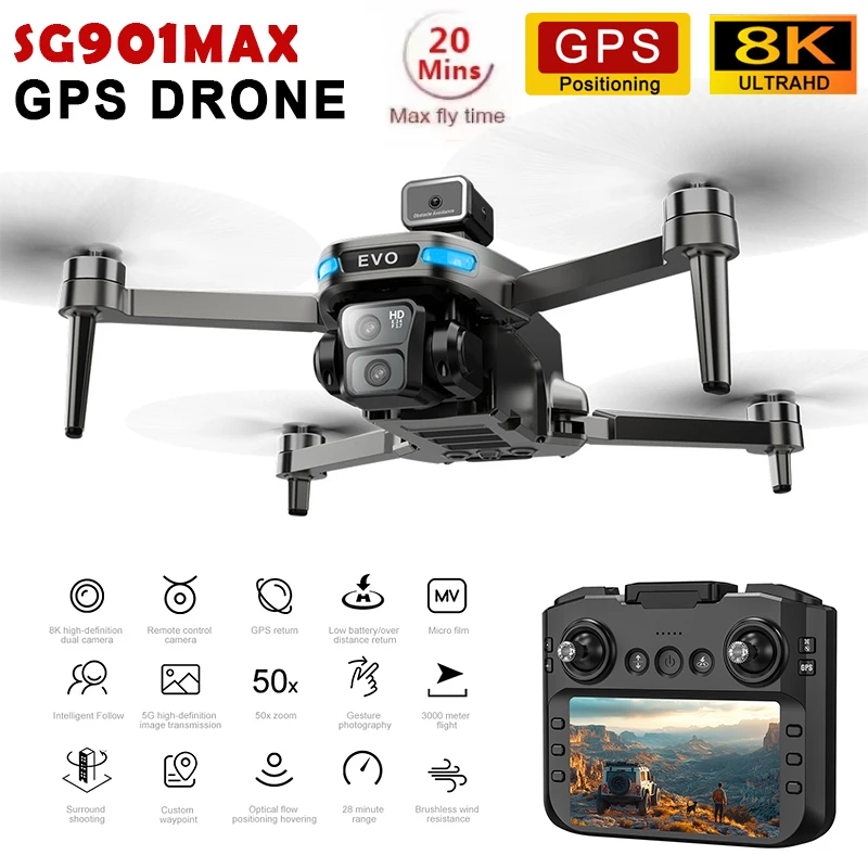 

RC Drone Professional 4K GPS Brushless HD Camera Drones 4.5’ Screen Remote Control Aerial Photography Obstacle Avoidance Dron