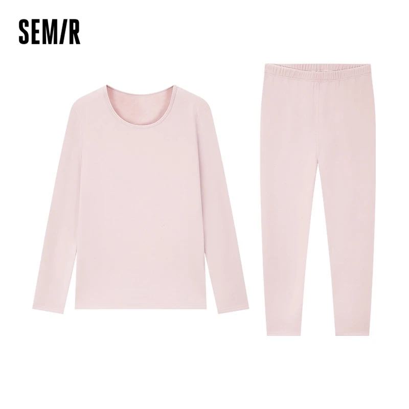 Semir Warm Underwear Men Winter Round Neck Long Sleeve Undercoat Solid Comfortable Pants Couple Set