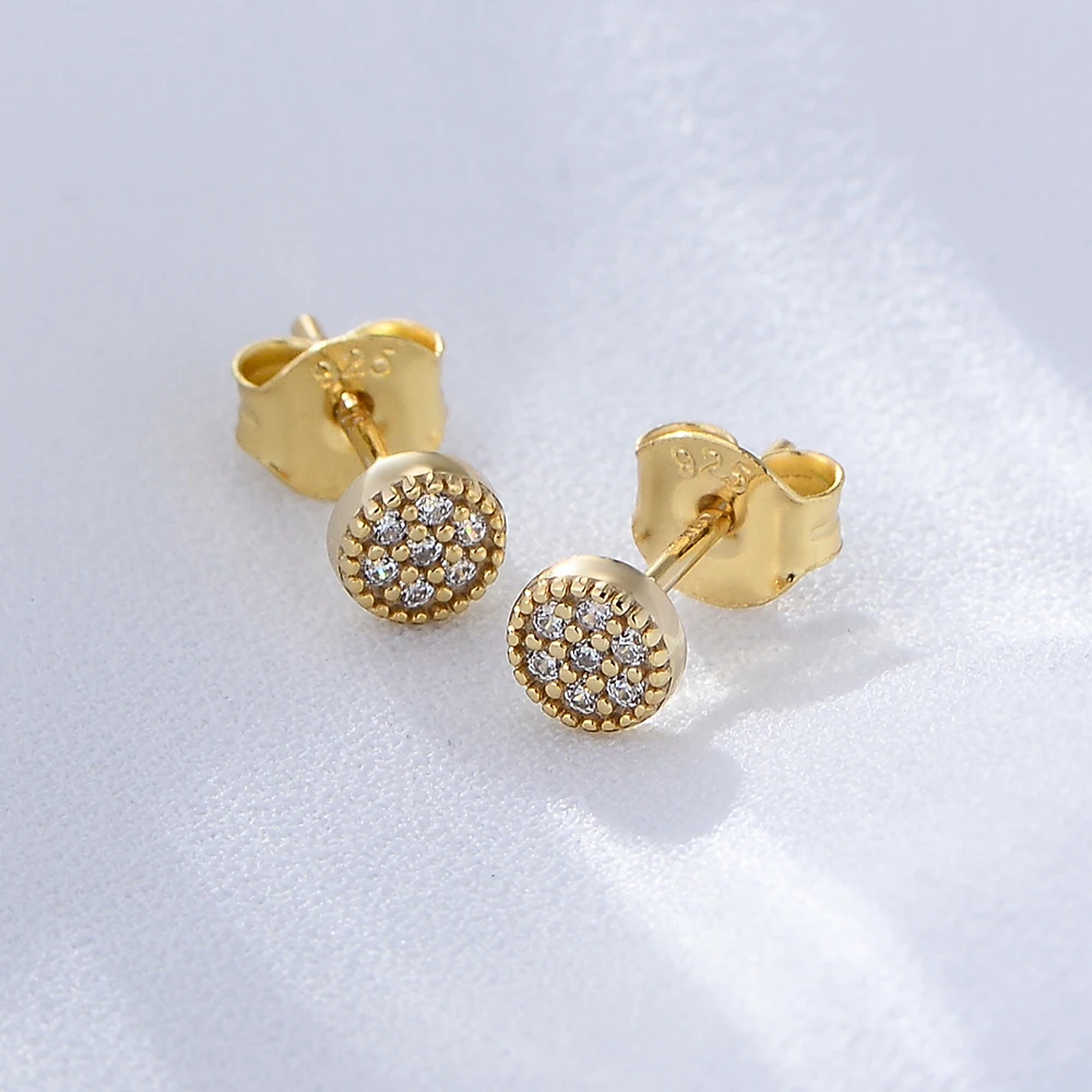 Fulsun jewelry OEM/ODM Factory Wholesale 925 Sterling Silver 14K 18k gold plated CZ Halo Small Woman Wedding Stud Earring