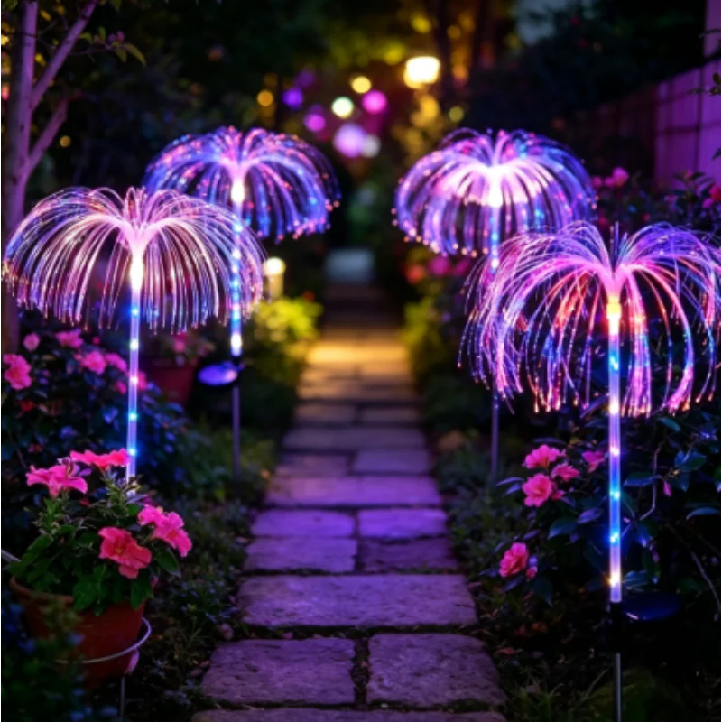 Solar Flowers Lamp Garden Lights Outdoor Waterproof Christmas Pathway Lawn Wedding Party Jellyfish Yard Walkway Patio Decor