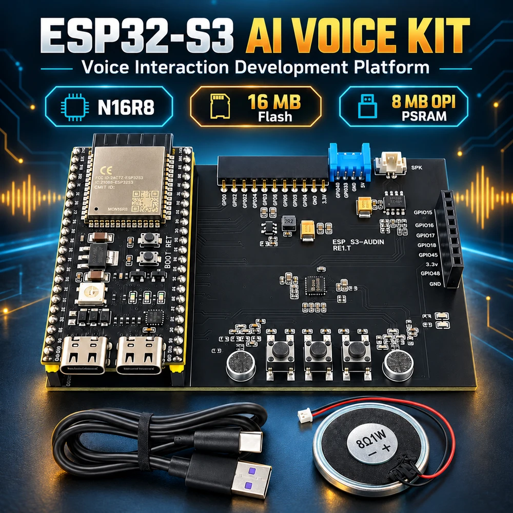 ESP32-S3 N16R8 Entwicklungsboard WiFi-Modul-Kit mit Doppel-Mikrofon-Lautsprecher für KI-Sprachinteraktion DIY IoT Smart Home Erweiterung – Detail 1