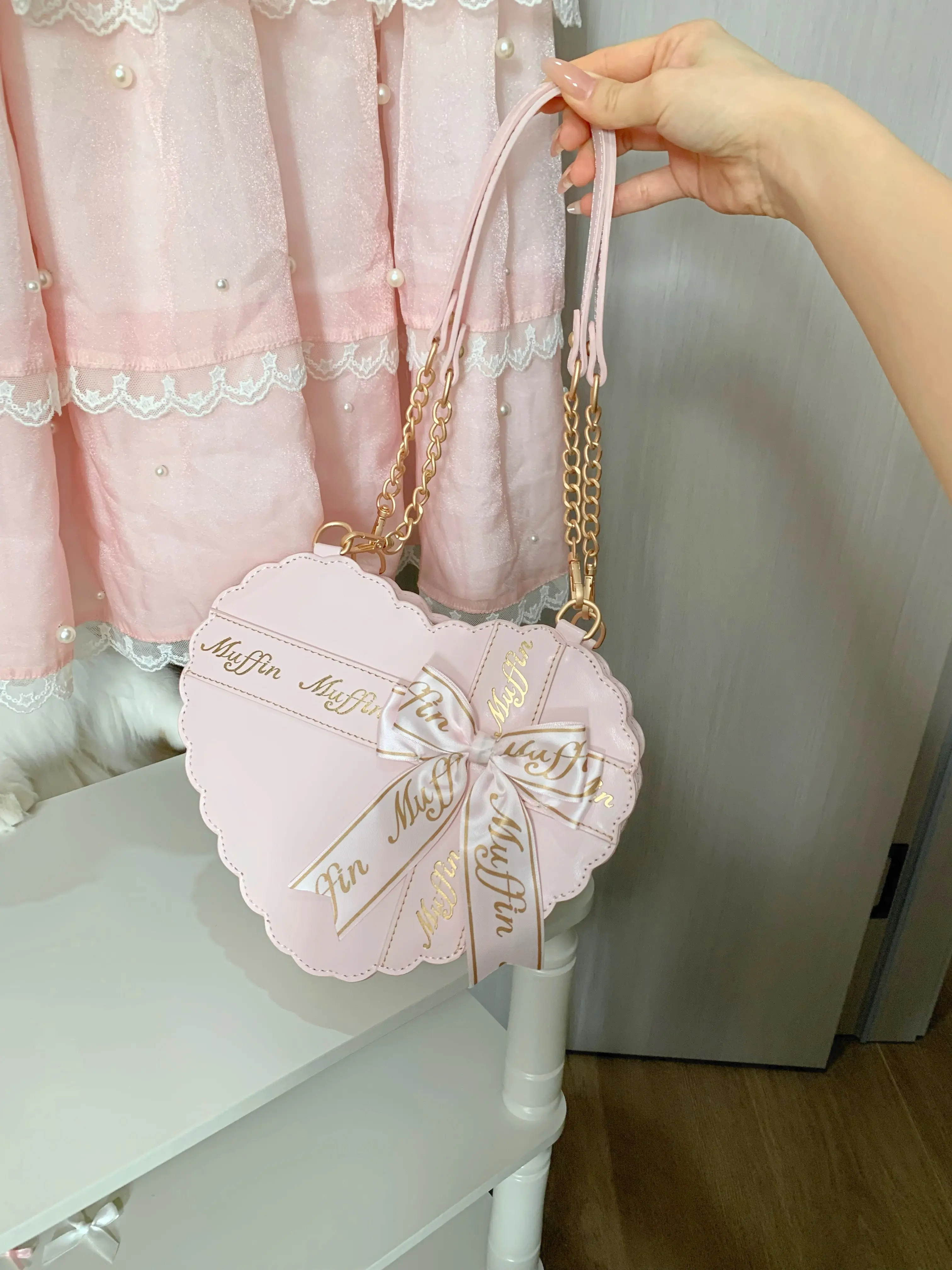 Japanese Original Sweet Cute Love-shaped Big Bow Handbag Soft Girl Sweet Original Lolita Shoulder Messenger Bags for Woman