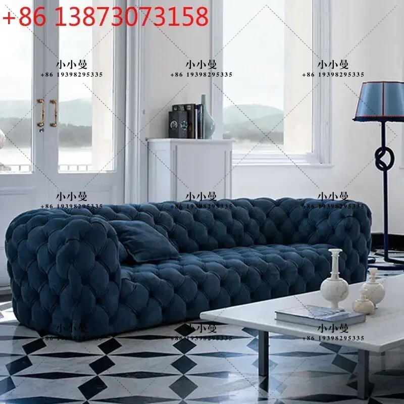 Velvet fabric blue buckle villa living room model room Italian light luxury sofa