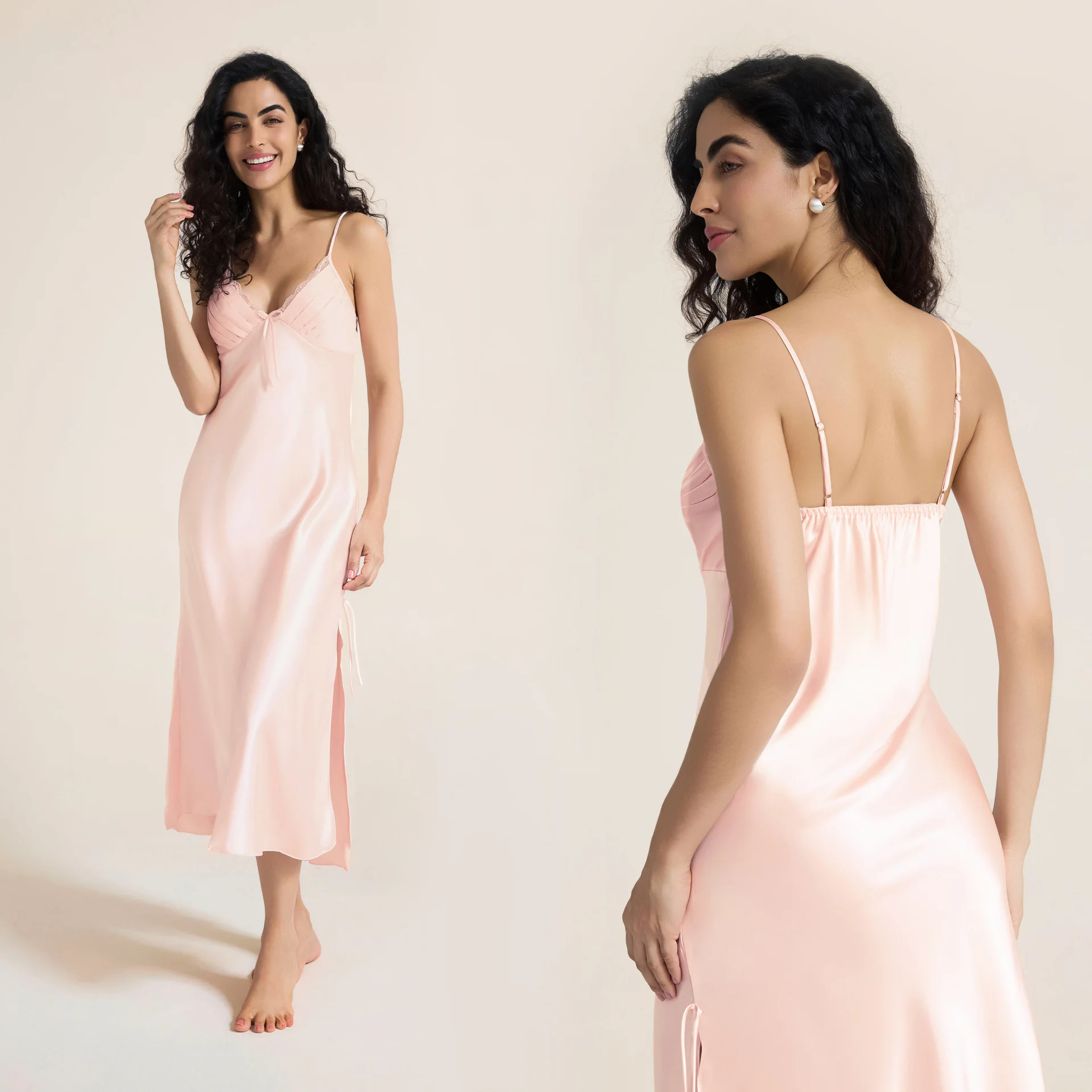 

Sexy Womens Summer Slit Long Nightdress Lady Nightwear Nightgown Satin Spaghetti Straps Skirt Intimate Lingerie Home Clothes