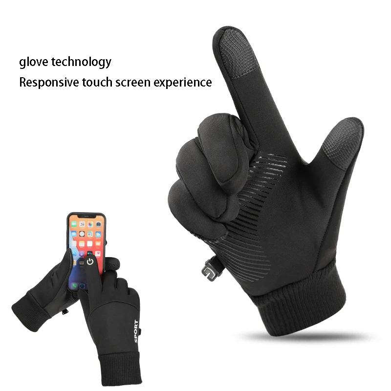 Black Winter Warm Full Fingers Waterproof Cycling Outdoor Sports Running Motorcycle Ski Touch Screen Fleece Gloves