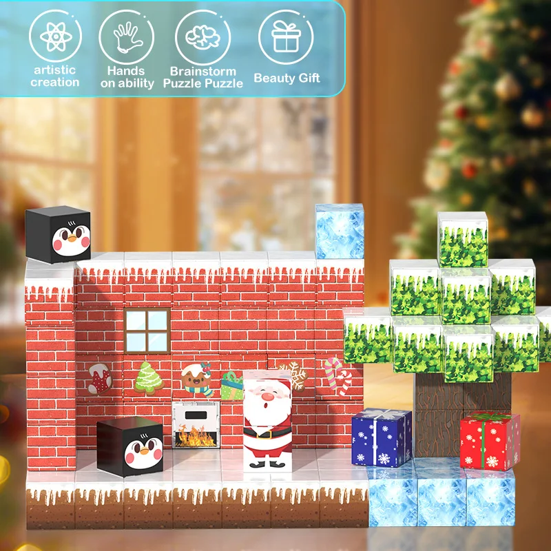 98ピース クリスマス マグネット式 積み木セット 子供用 DIYモデル 思考力と創造性を育むギフト ドール