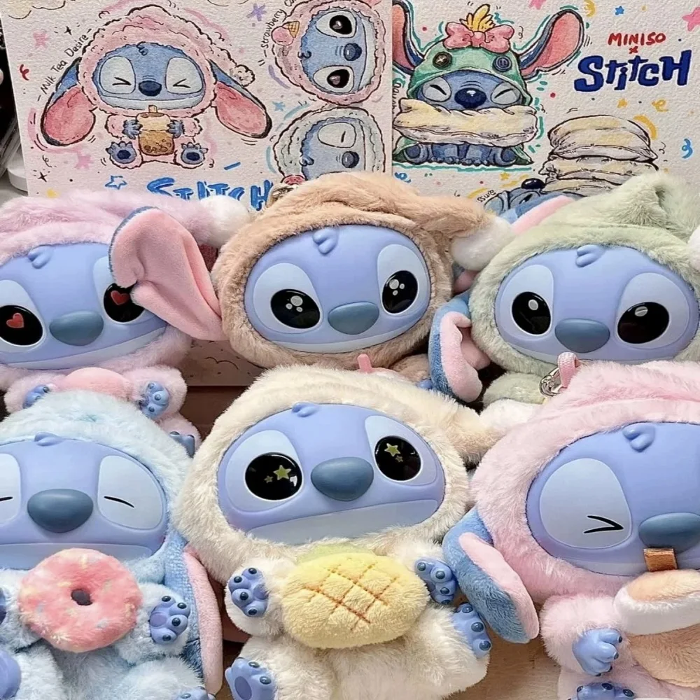 

~ Miniso Stitch Eat Something Before Sleep Series Blind Box Kawaii Stitch Плюшевая кукла Виниловая подвеска Кукла Орнамент Mystery Box Toy