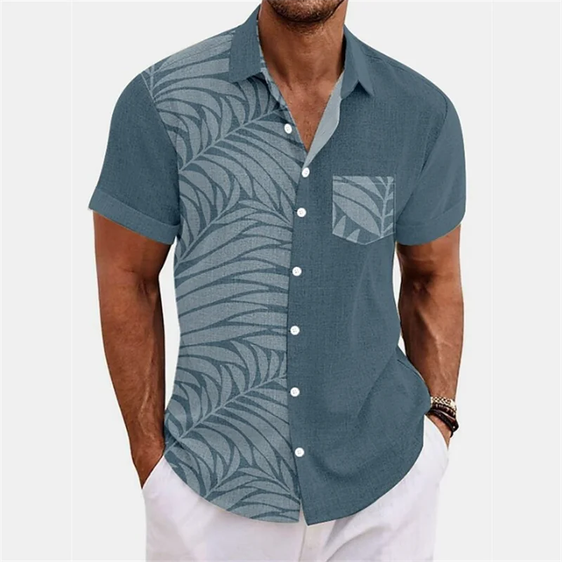 2023 Pocket Men's Shirt Summer Hawaiian Shirt Leaf Print 6 Colors Outdoor Street Short Sleeve Clothing Sports Fashion Designer