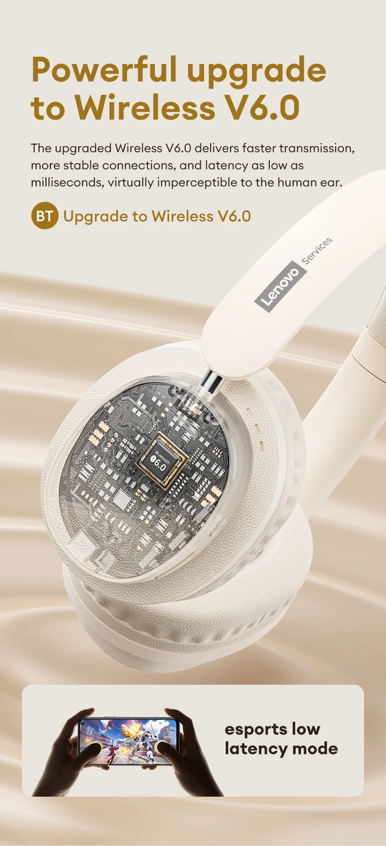 Lenovo LS105 Gaming Wireless Headphone with Mic 30H Over-Ear Headphones Bluetooth 6.0 Foldable HIFI Sound Sport Earphones Choice