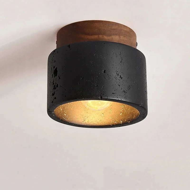 New Nordic Wabi Sabi Decorative Corridor Balcony Ceiling Stone Lamp Japanese Living Room Bedroom LED Black Applique Ceiling Lamp