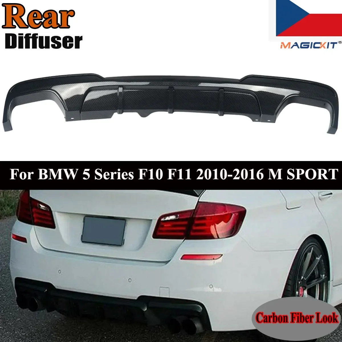 MagicKit FOR BMW 5 SERIES M SPORT F10 F11 MP STYLE REAR DIFFUSER QUAD EXHAUST CARBON LOOK