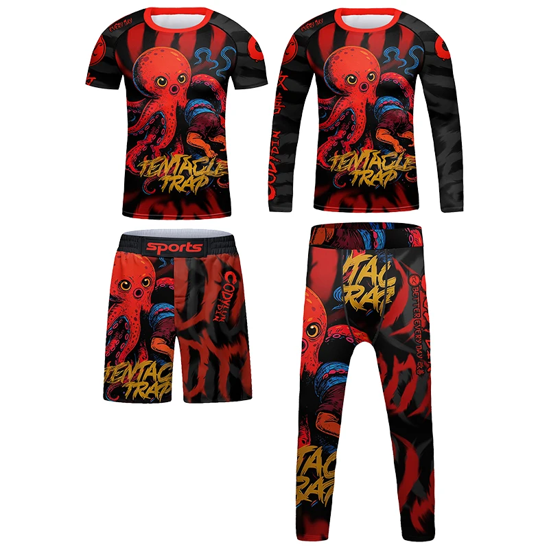 Cody Lundin Children Jiu Jitsu MMA T-Shirt Pants Boys Brazilian Grappling Bjj Boxing Rash Guard Running Clothing Boxing 4Pcs/Set