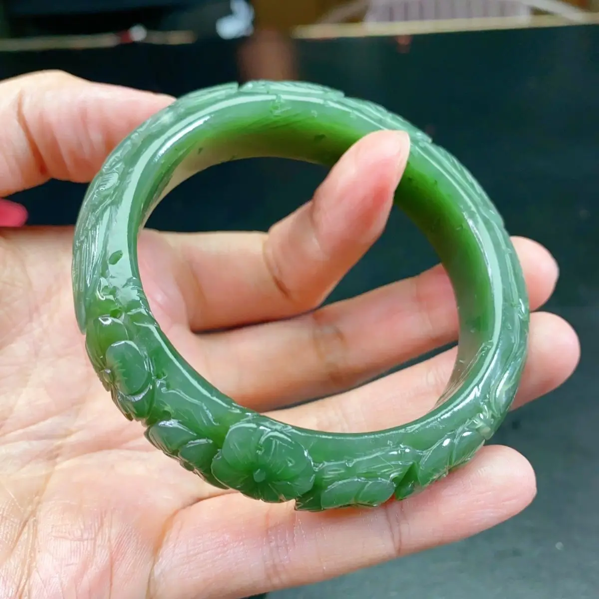 Natural Hetian jade jasper hand-carved collection bracelet, fidelity certificate - ring 53-60