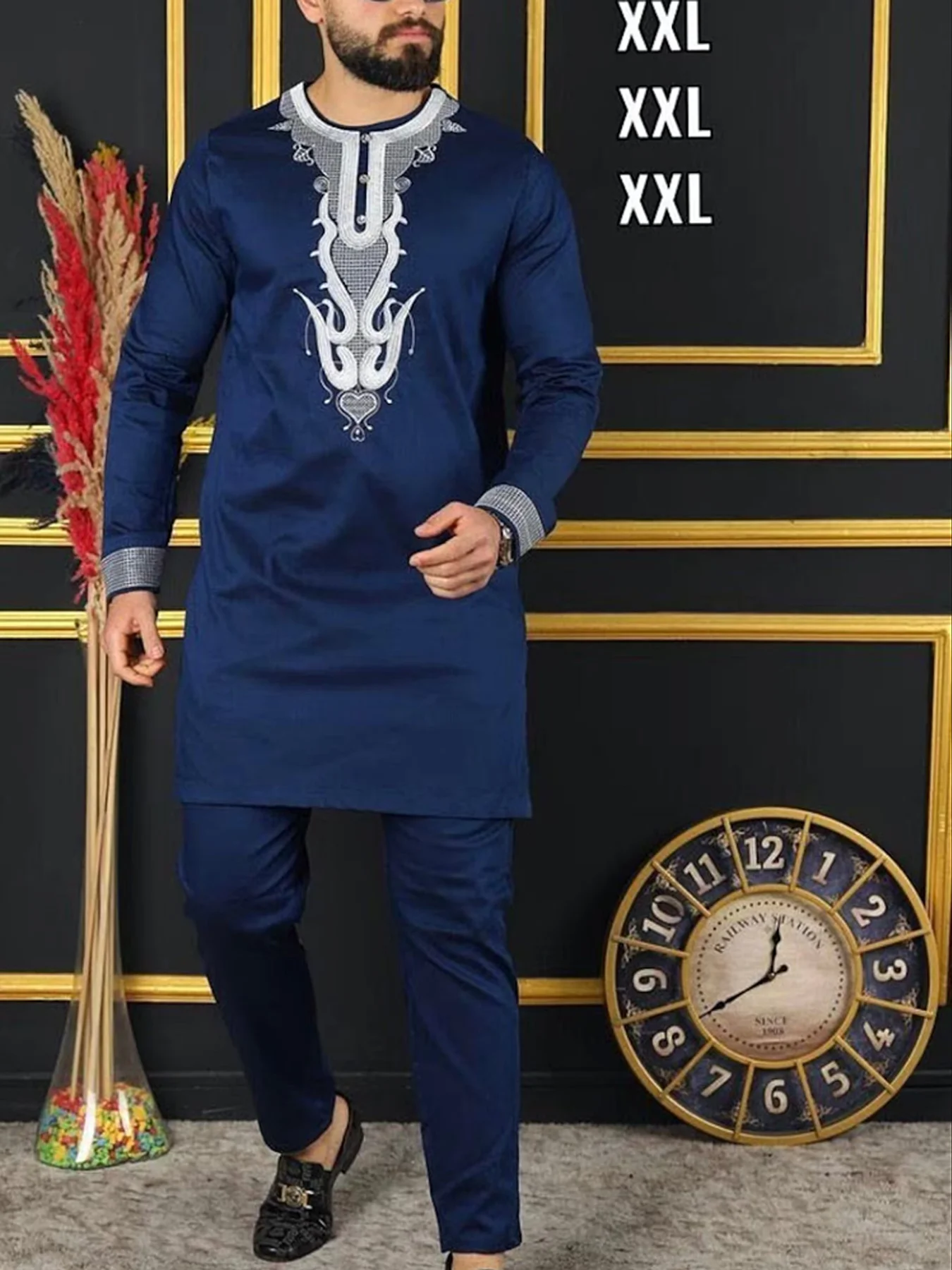 

Men Traditional African Outfits Luxury Trends Costumes Suit Avec broderie Complete Print 2 Piece 2024 New Clothing Sets