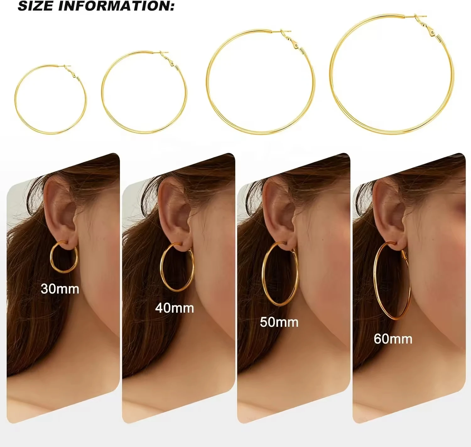 30-60mm Kleine/Große Creolen, Unisex, Edelstahl-Ohrringe, Modeschmuck-Geschenk, Nachtclub-DJ-Stil