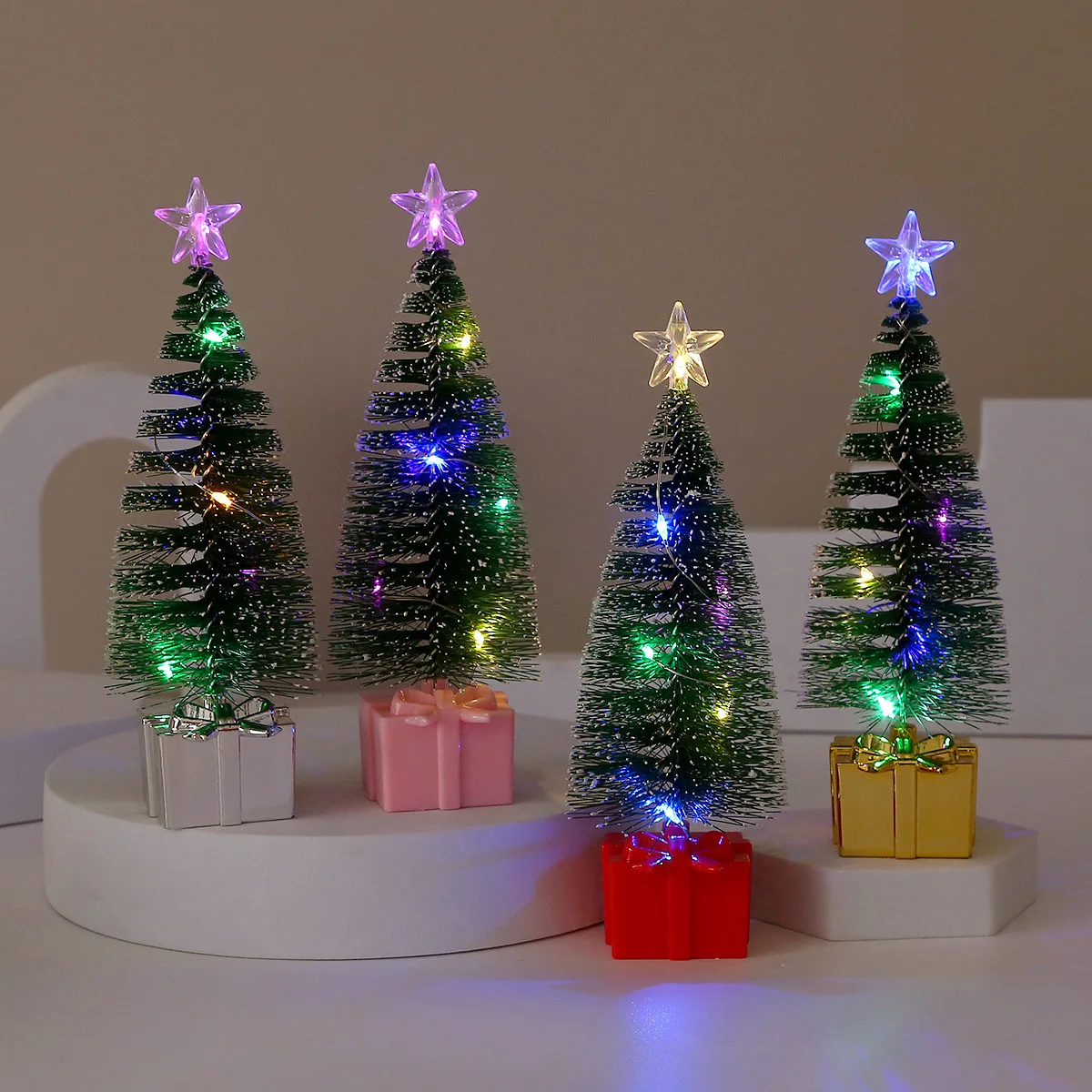 1/4pcs LED Christmas Tree Night Light Mini Colorful Luminous Xmas Tree DIY Candle Lamps Ornaments for New Year Party Home Decor