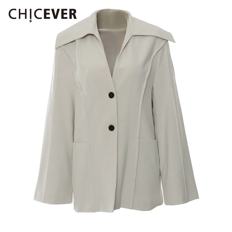 

CHICEVER Minimalist Patchwork Lace Up Jacket for Women Lapel Long Sleeve Spliced Pockets Solid Plus Size Coats Female Spring New