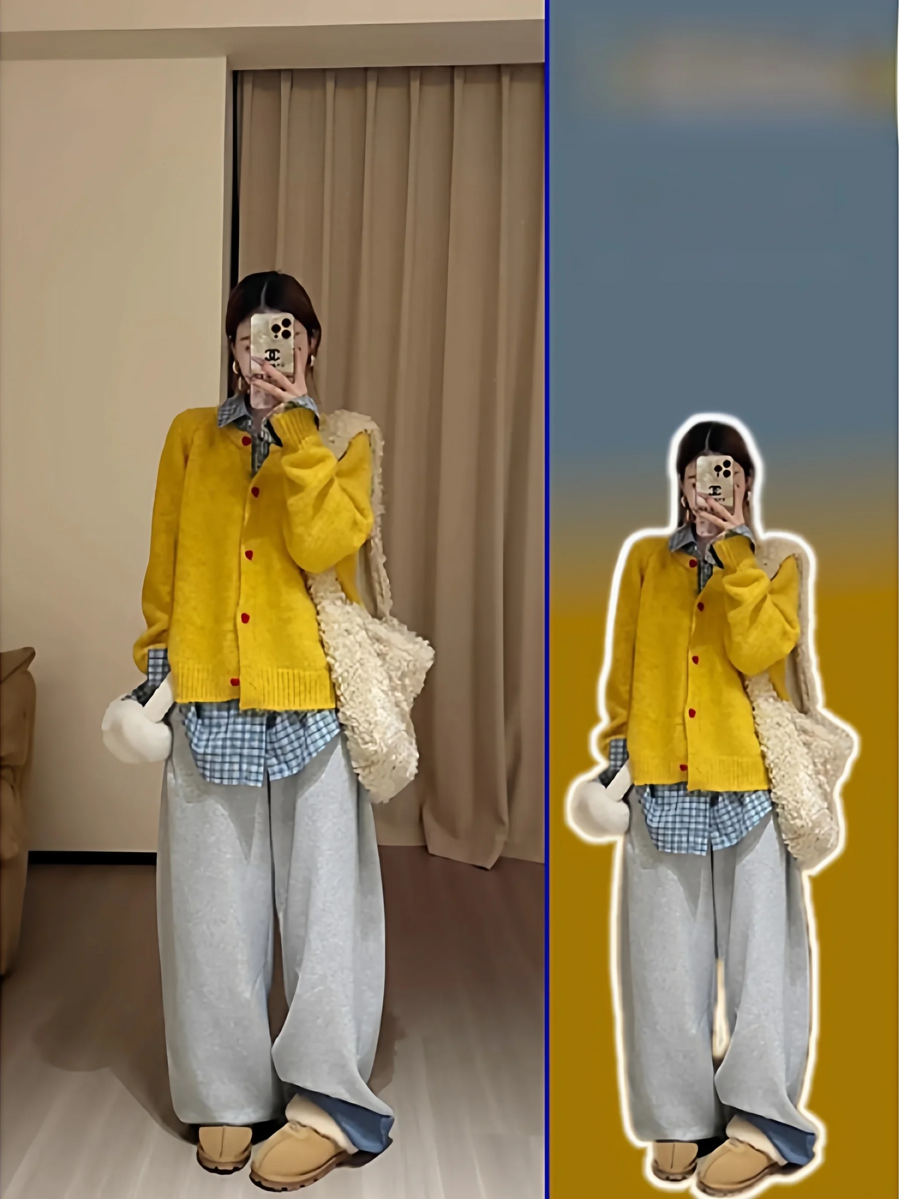 

Sli Versatile Plaid irt And Sweater Cardigan Two-Piece Set for plus Size Women Spring Faion Outerwear Warmth