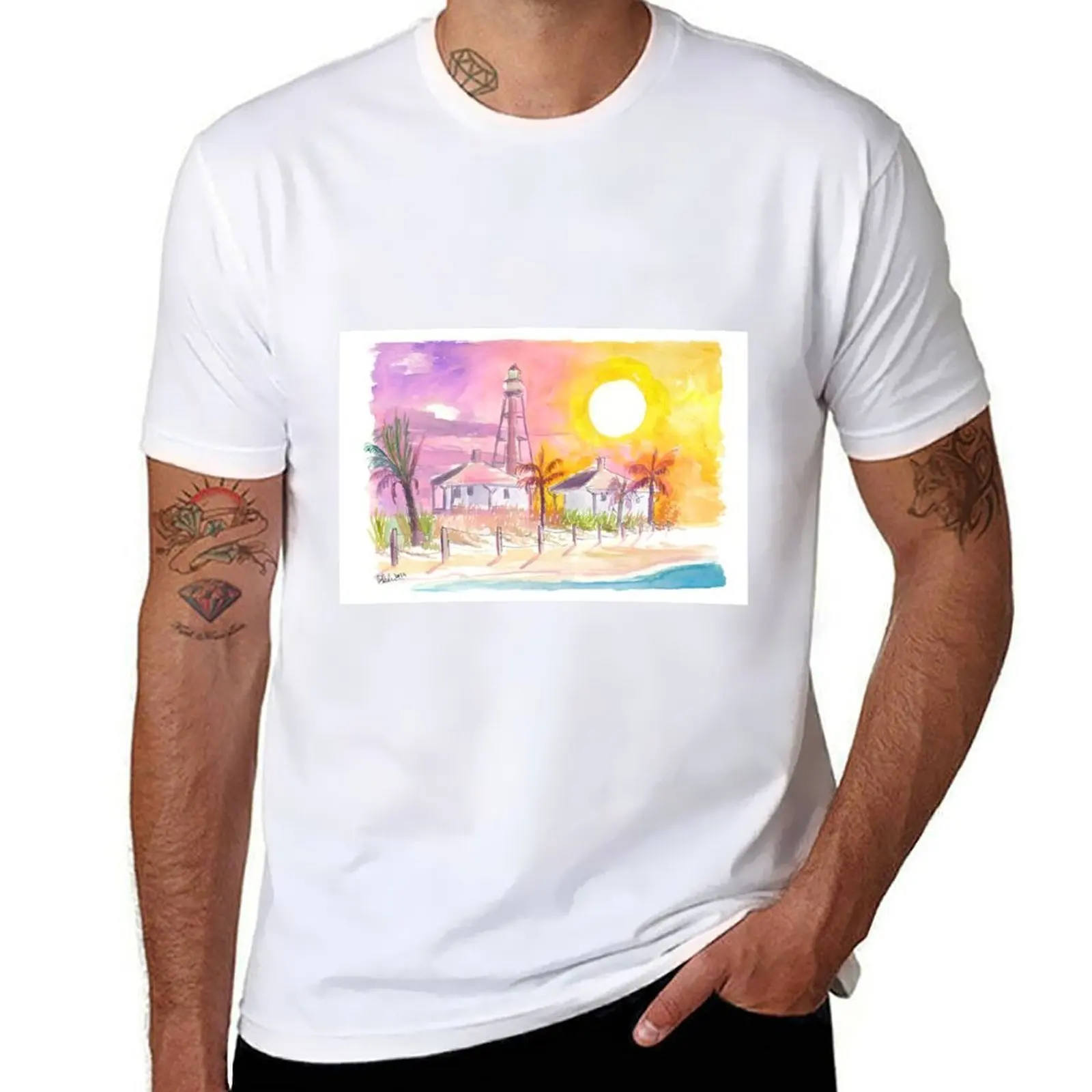 

Sanibel Lighthouse at Sunset on Florida Gulf Coast T-Shirt t shirts for man pack white printed t shirts for man T-Shirt
