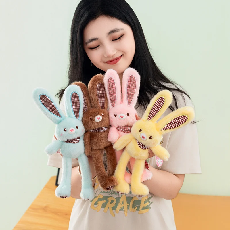 Elegante ziehende lange Ohren Kaninchen Plüschtiere gemütliche flauschige Cartoon lange Beine Hase Puppe schöne Schlüsselanhänger Dekor Mädchen Geburtstagsgeschenk