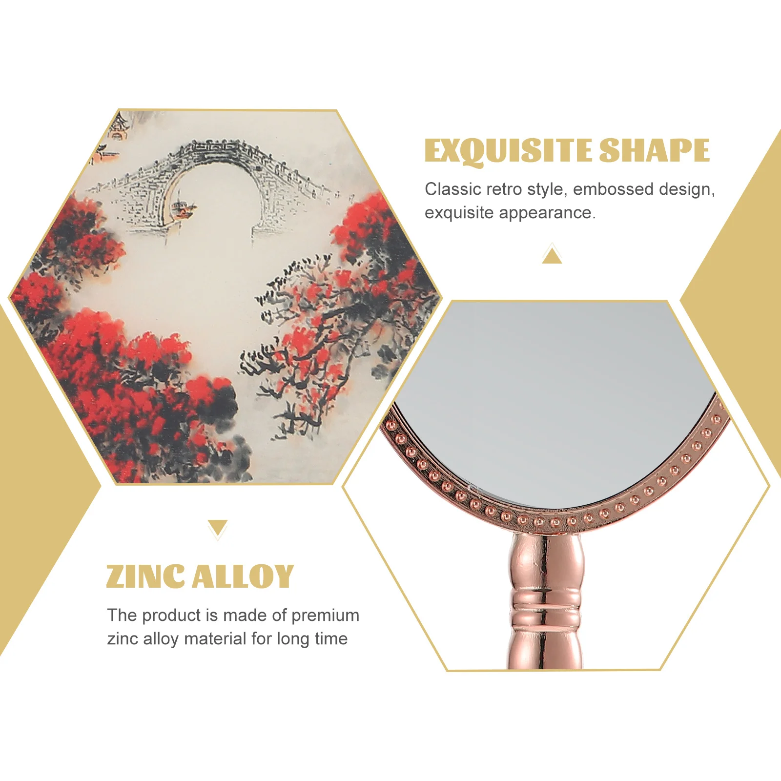مرآة يد كلاسيكية محمولة، مرآة مكياج عتيقة عالية الوضوح من سبائك الزنك، هدية سفر أنيقة مدمجة للنساء