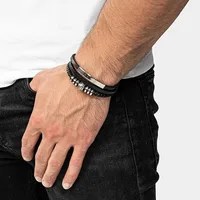 Bracelets en cuir tendance pour hommes, en acier inoxydable, corde tressée multicouche de 21CM, bijoux cadeaux 2