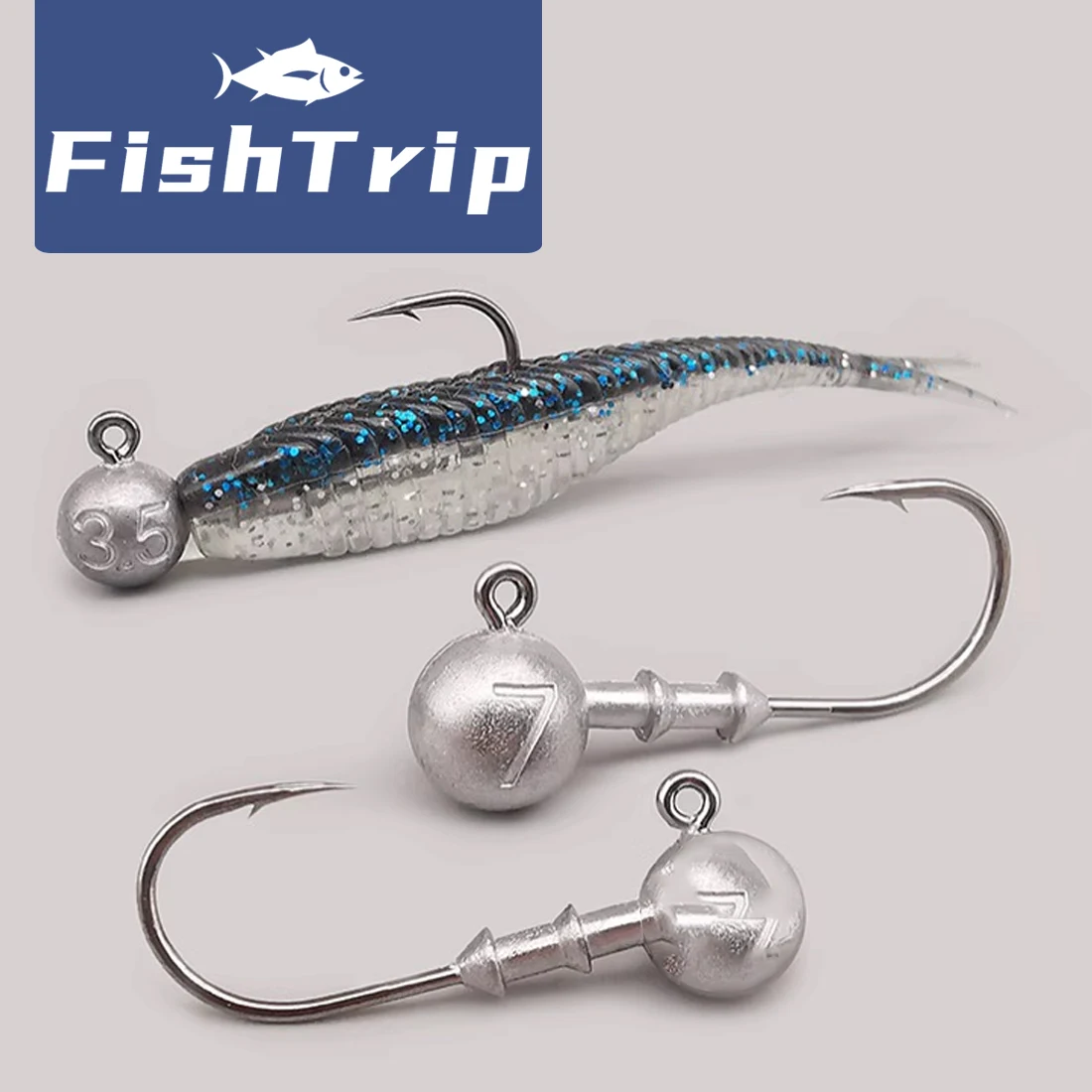 FishTrip 10 stuks Jig Head Hook 3,5 g ~ 14 g zachte plastic haak voor zoet- en zoutwater