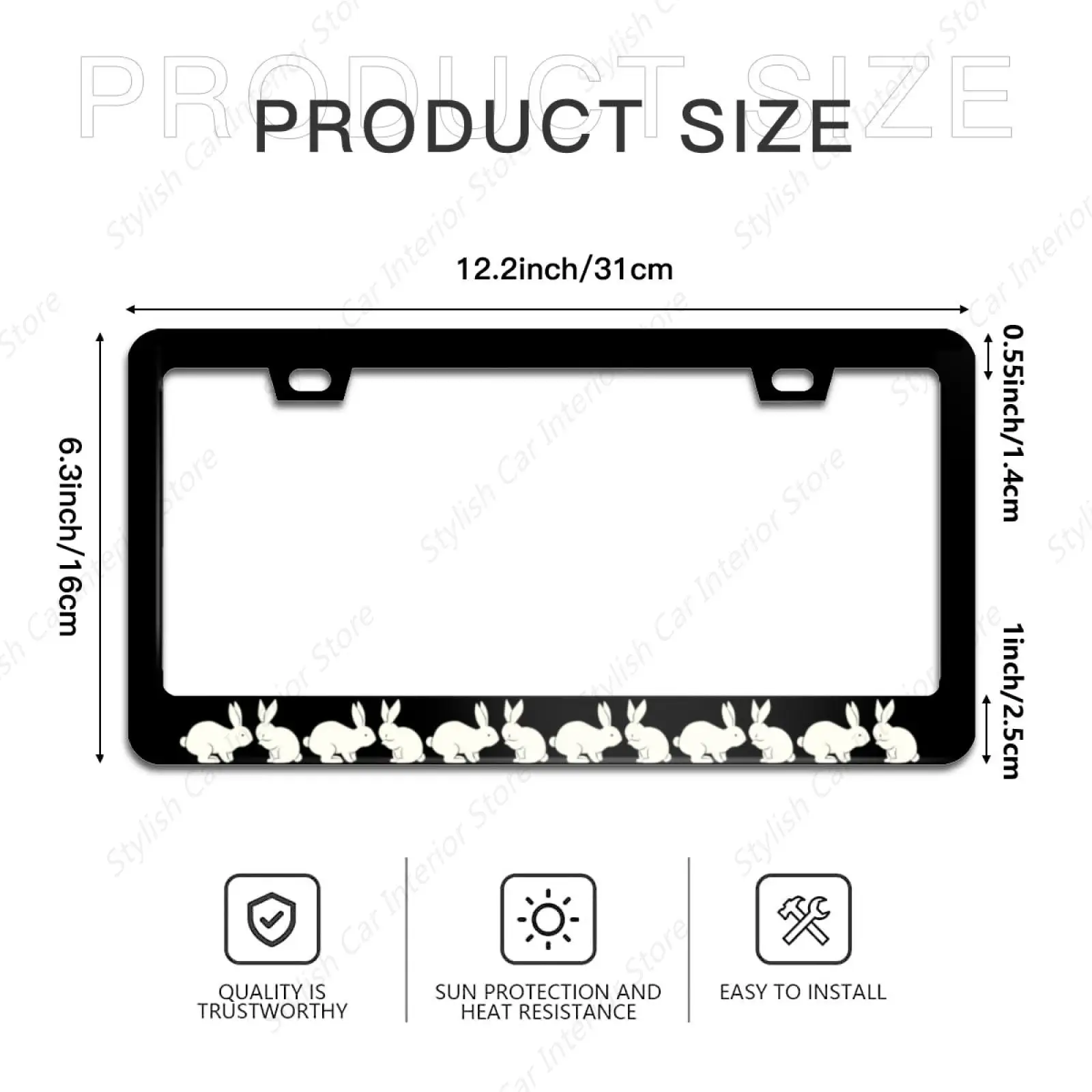 Cute Rabbit License Plate Frame White Bunnies License Plate Frames Aluminum Car Accessories Cover with 2 Holes and Screws