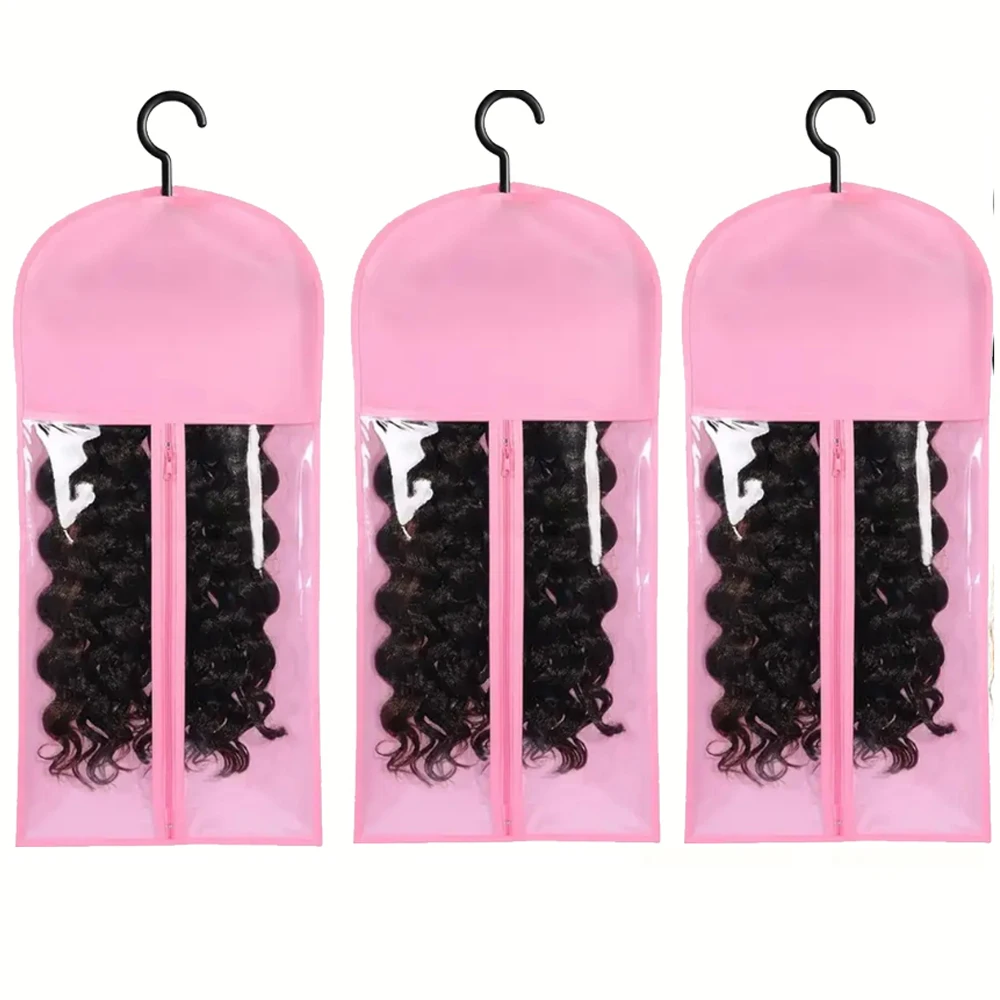 6pcs Long Hair Extensions Storage Bag Non-Woven Dust Proof Wigs Carrier Bags With Plastic Hanger For Home Salon Organizer view 5
