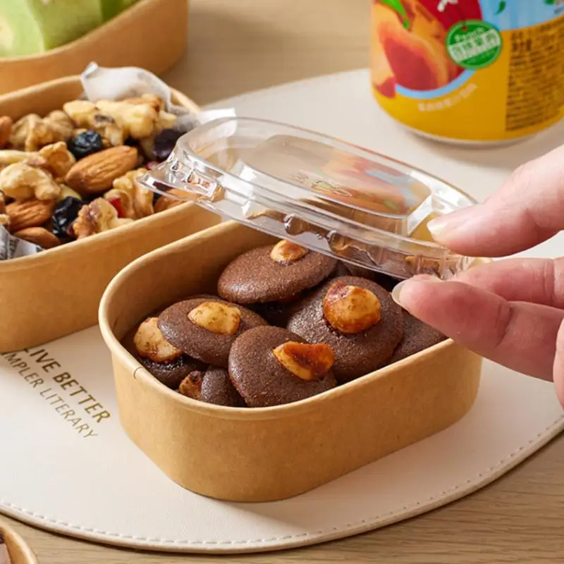 10PCS/Set Disposable Lunch Box Kraft Paper Square Lunch Box Fast Food Packing Boxes Paper Bowls With Lid Household Bento Boxes