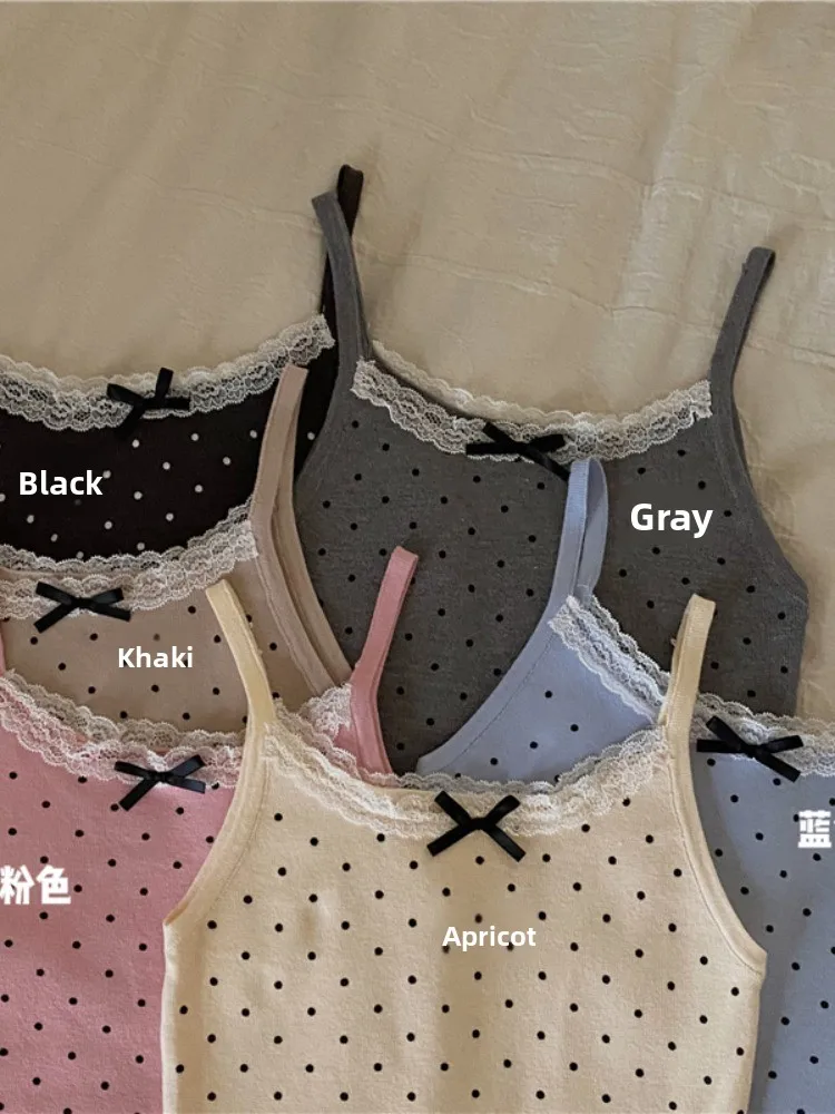 Sexy renda doce bolinhas cinta colete feminino interior usar nó ort versátil puro desejo bm topo commute sle fino ajuste