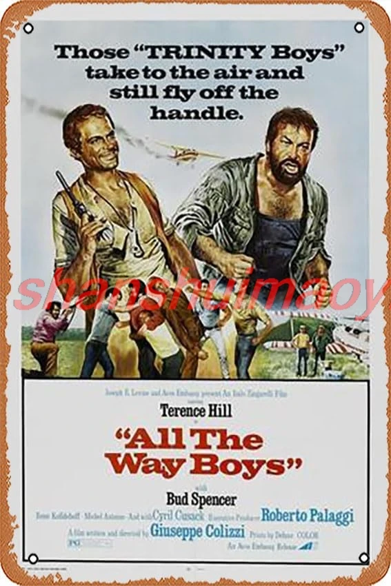 Metal Tin Sign 8 X 12 Inch - All the Way Boys, US poster, Terence Hill, Bud Spencer, 1972 - Poster Metal Plaque Cafe, Bar, UUJ
