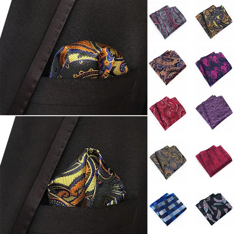 แฟชั่น Luxury Mans พ็อกเก็ตสแควร์ผ้าเช็ดหน้าผ้าไหมชุด Jacquard ทอ Hanky Paisley Design 25 ซม. งานแต่งงานผ้าเช็ดหน้า