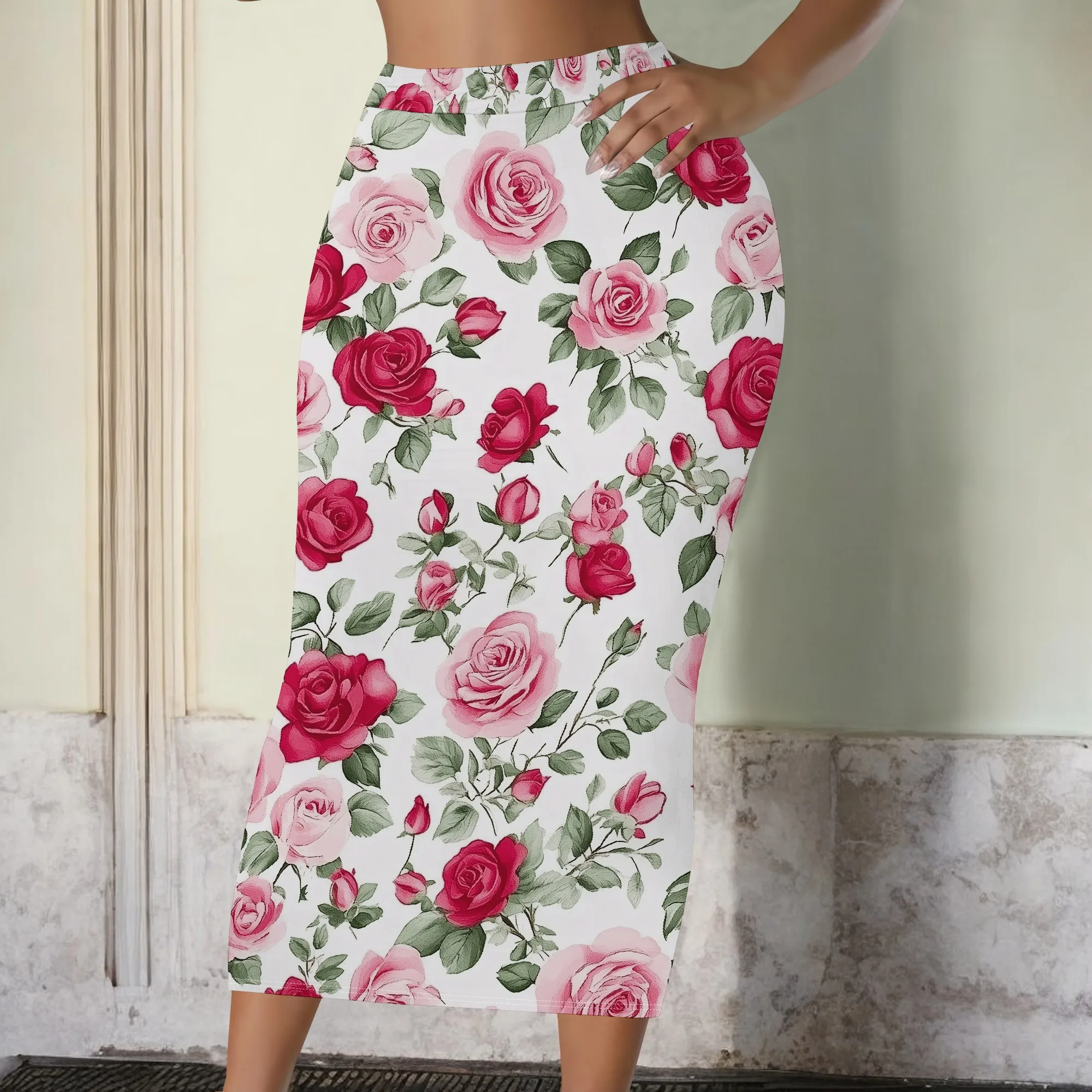Blumenmuster-Rock, Bleistift-Midirock, Hochtaillierter Rock, Bodycon-Rock, Damen Büro- und Partykleidung, S-2XL – Detail 9