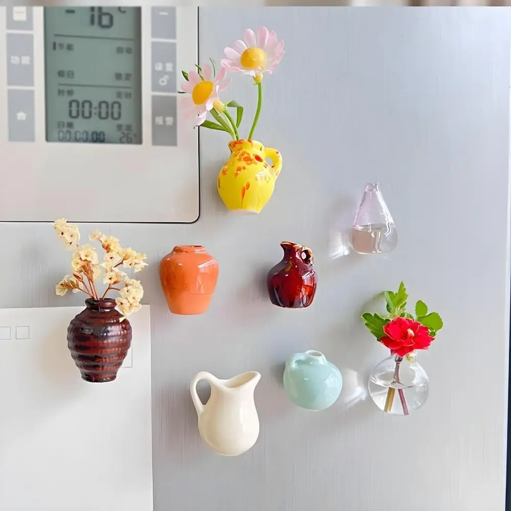 8Pcs Resin Vase Fridge Stickers DIY 3D Creative Fridge Magnets Exquisite Excluding Plants Mini Plant Vase Flower Arrangement