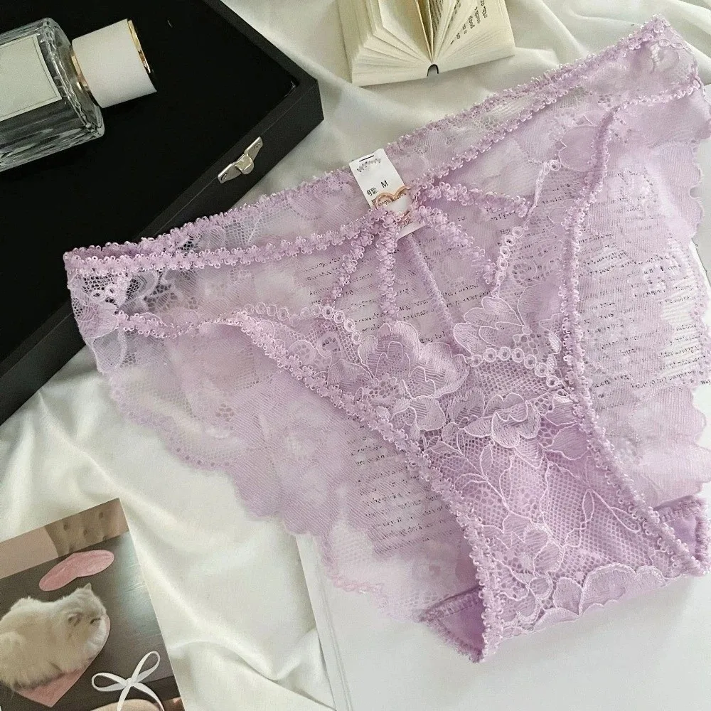 

Large Size High Waist Lace Panties Thin Transparent Underwear for Women Cotton Crotch Mesh Lace Briefs Girl