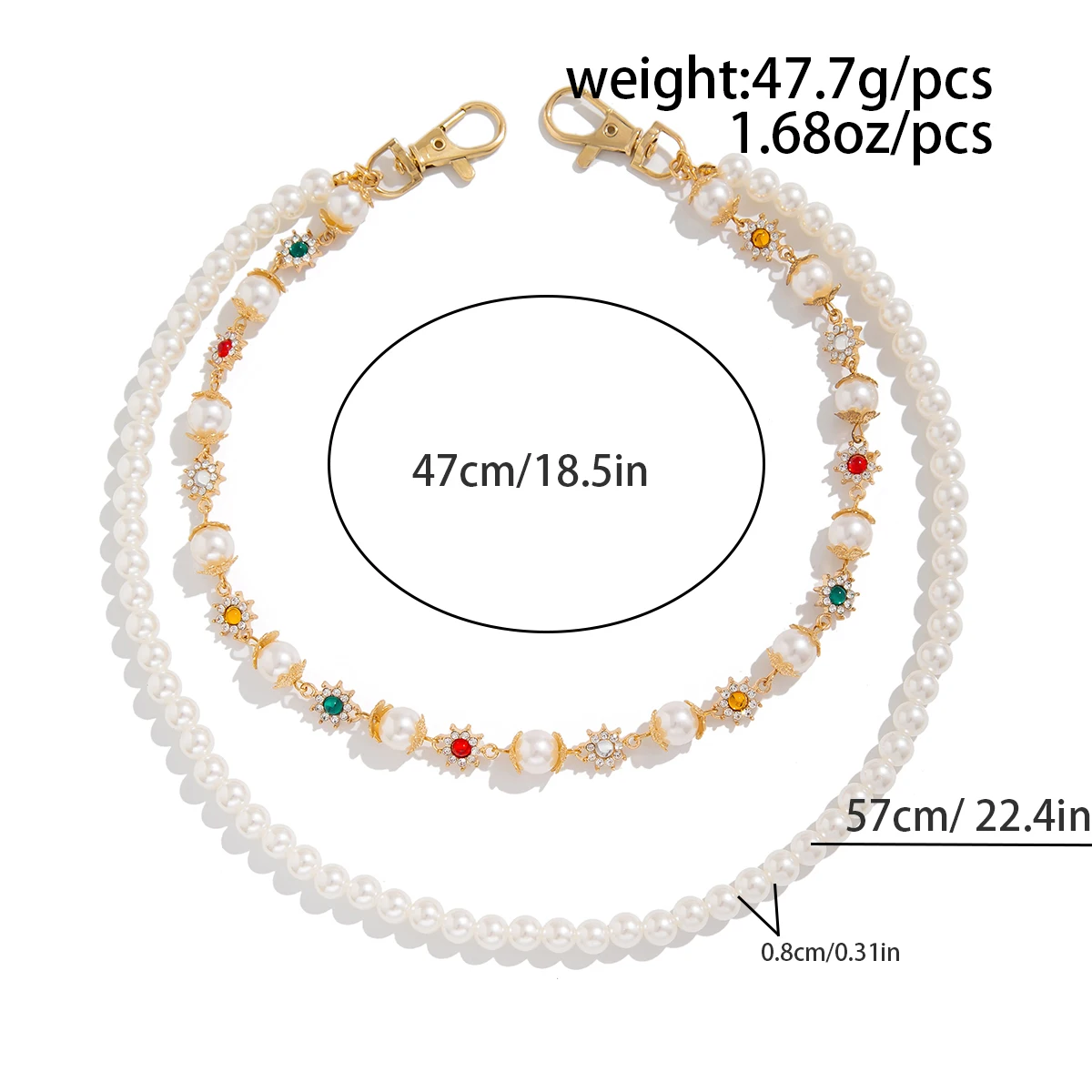 Ingemark Simple Imitation Pearl Rhinestone Waist Chain Men Vintage Gold Color Beads Jeans Key Wallet Chain Hip-hop Jewelry Gift