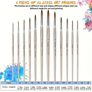 Professional Paint Brushes Set, Round Pointed Tip, Nylon Cabelo, Artista Acrílico Escova, Aquarela, Pintura A Óleo, Corpo, 12Pcs 8 principais vendas pinceis tinta acrilica - №6