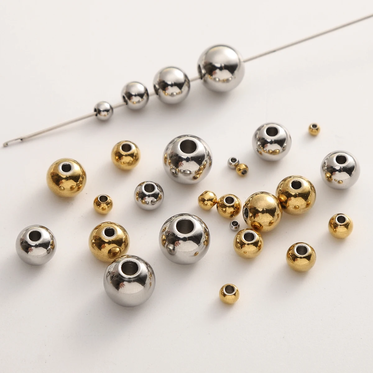 50/100pcs Stainless Steel Round Beads Golden Steel Colors Loose Spacer Beads For Jewelry Making DIY Bracelet Necklace