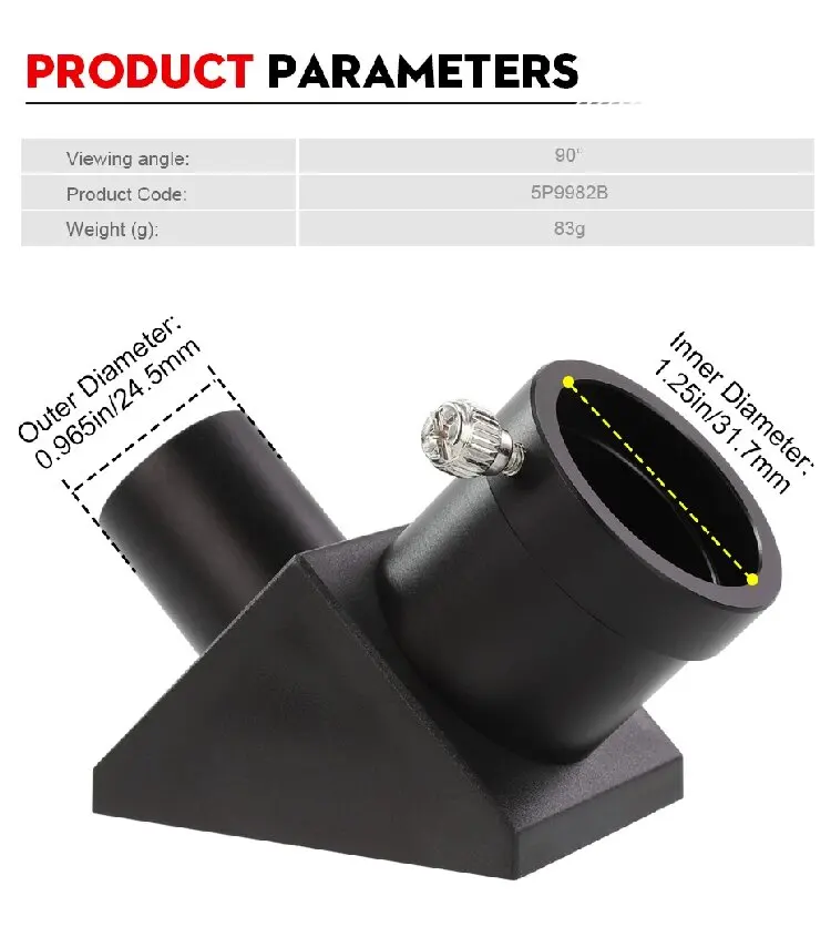 Datyson 0,965" bis 1,25" 90 ° Diagonaler Adapter als Teleskopzubehör für die Sternenbeobachtung – Detail 2
