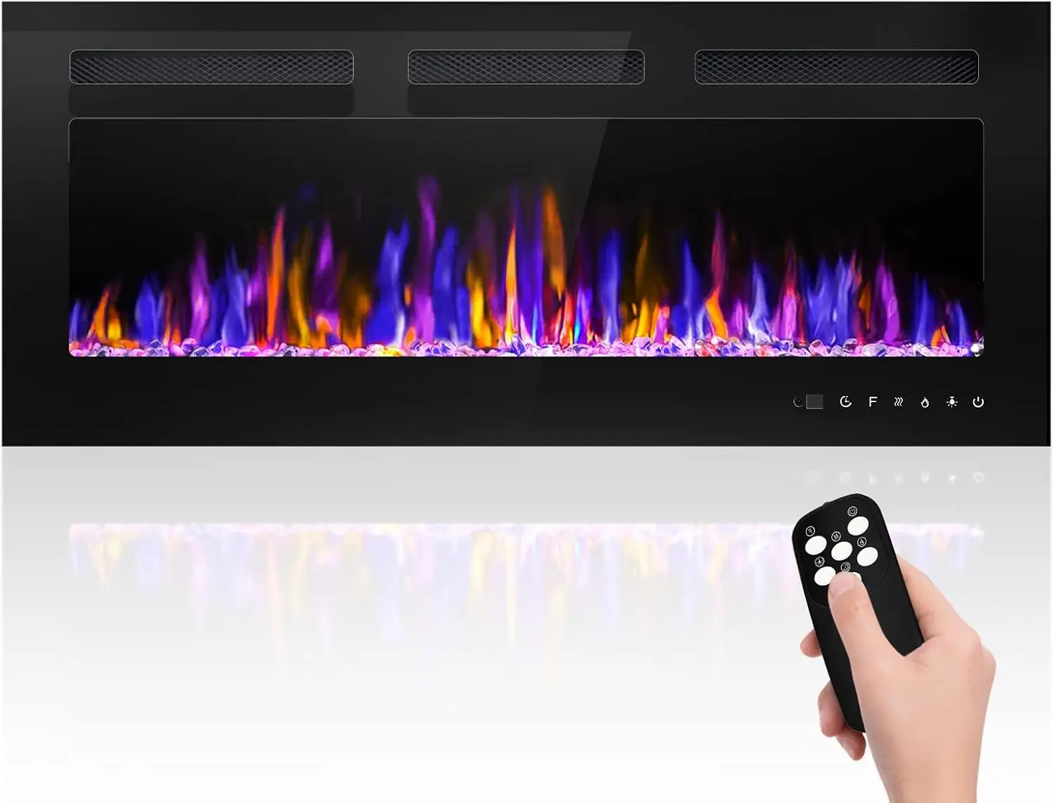 

Recessed with Remote Control, 750/1500W Ultra-Thin Wall Fireplace Heater W/Timer