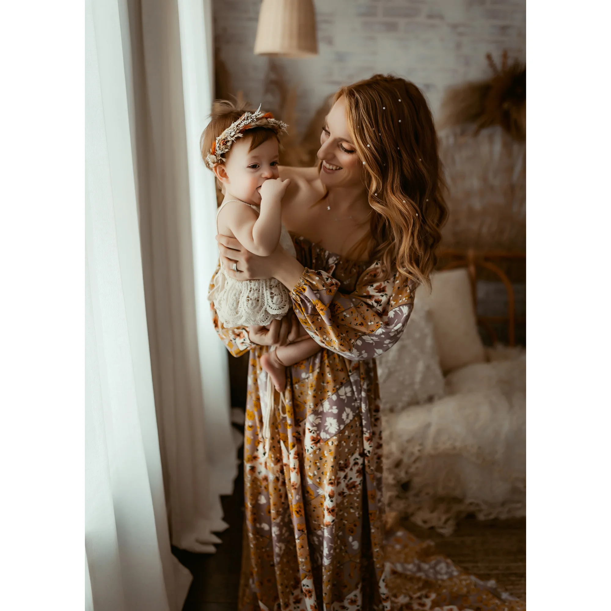 Don&Judy Boho Floral Off Shoulder Top And Skirt Set Maternity Photography Dress Sexy Side Split Vintage Pregnant Photoshoot Gown