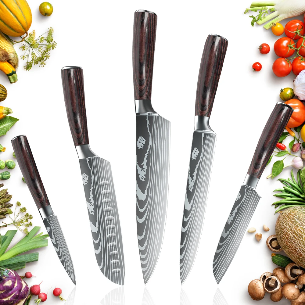 

7Cr17 Stainless Steel Kitchen Knives Set Sharp Peeling Slicing Utility Vegetable Knife Chef Cooking Accessories Wooden Handle