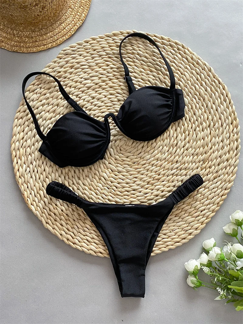 Para Praia 3 kolory Sexy Bandeau zestaw Bikini bandaż brazylijski damski strój kąpielowy kobiet stroje kąpielowe bez pleców dwuczęściowy kostium